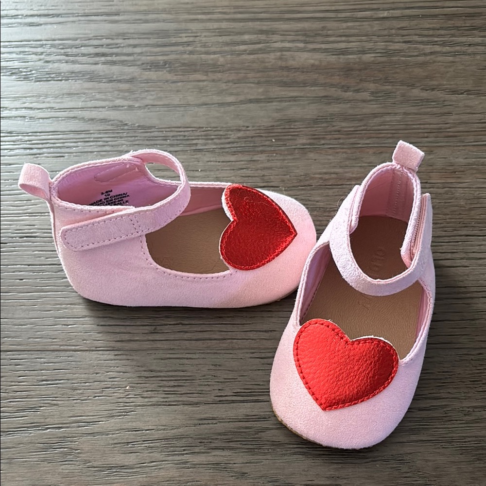 Old Navy Pink and Red Baby Walker Shoes with Heart Accent